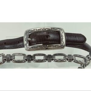 Brighton Womens Sz M Silver Chain Link Brown Leather Skinny Belt